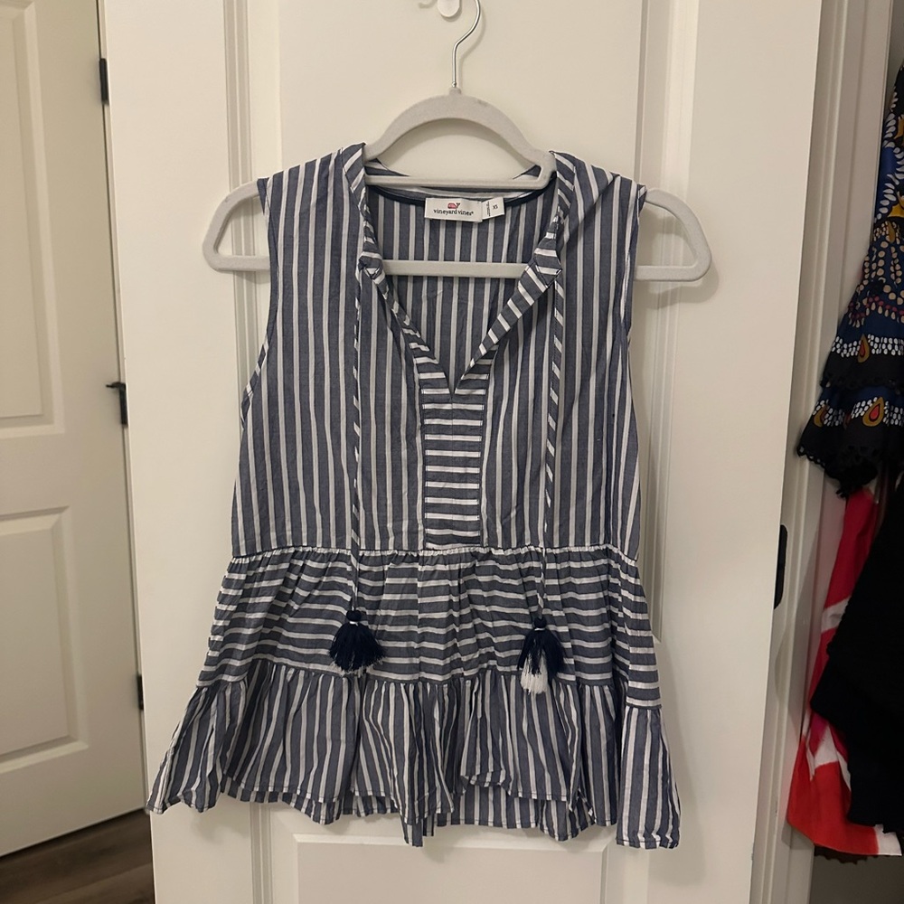 Vineyard Vines Blue and White Peplum Blouse